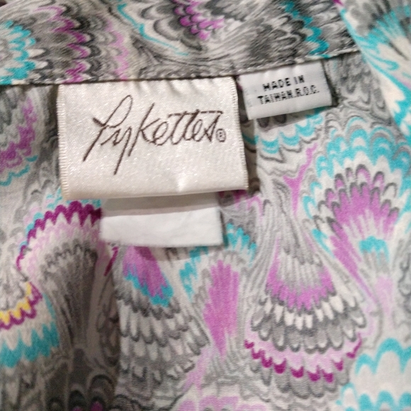 Beautiful Pykettes Blouse Blue Gray Abstract Print Size Large Chest 42" - Picture 3 of 4